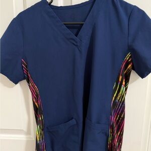 Navy Scrub Top with Colorful Side Panels